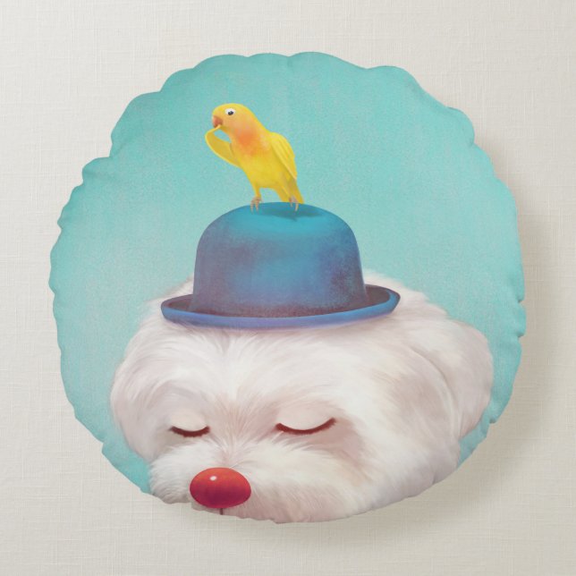 Meditative Clown Dog Portrait Round Pillow (Front)