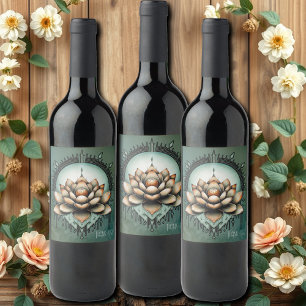 Meditative elegance. Exquisite lotus flower Wine Label