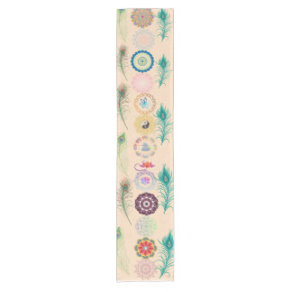 Meditative Elegance: Mandalas and Peacock Feathers Short Table Runner