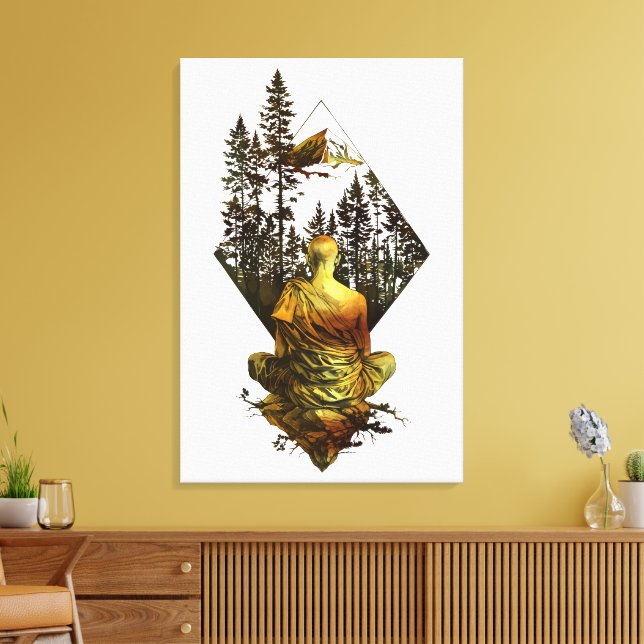 Meditative Monk in Nature Scene Canvas Print (Insitu(LivingRoom))