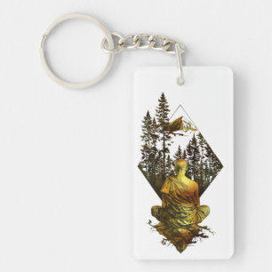 Meditative Monk in Nature Scene Keychain