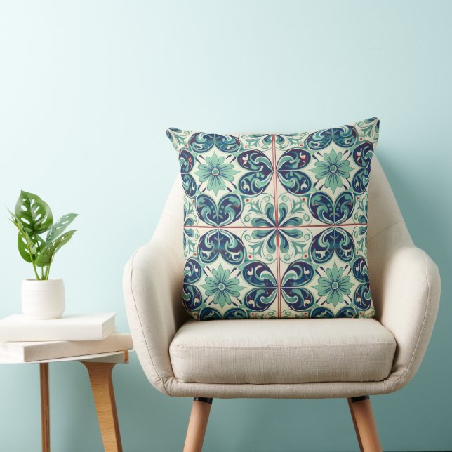 Meditative Patterns: Azulejo Tranquillity Throw Pillow (Chair)