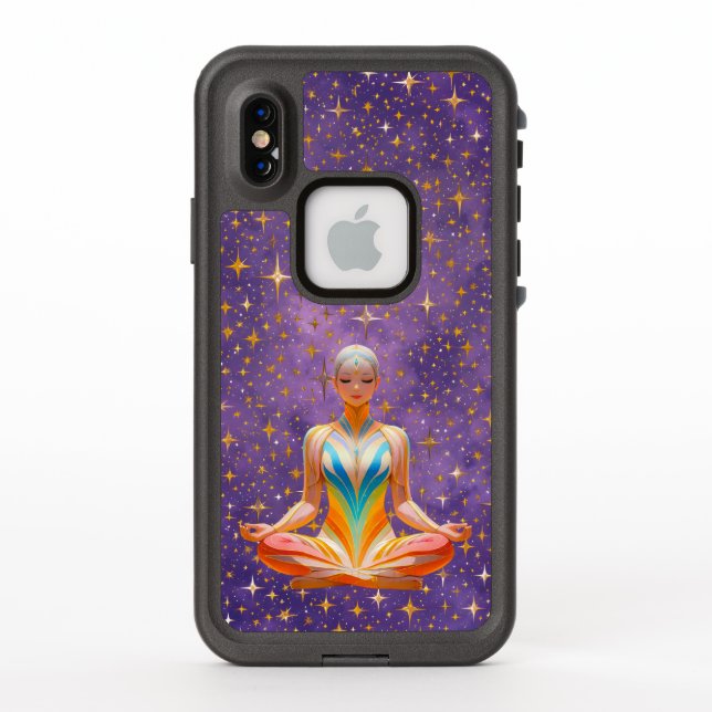 Meditative woman & starry purple sky iPhone Cases (Back)