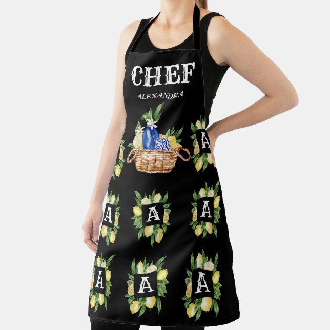 Mediteranean Lemon Frame Basket Chef Monogram Apron (Insitu)