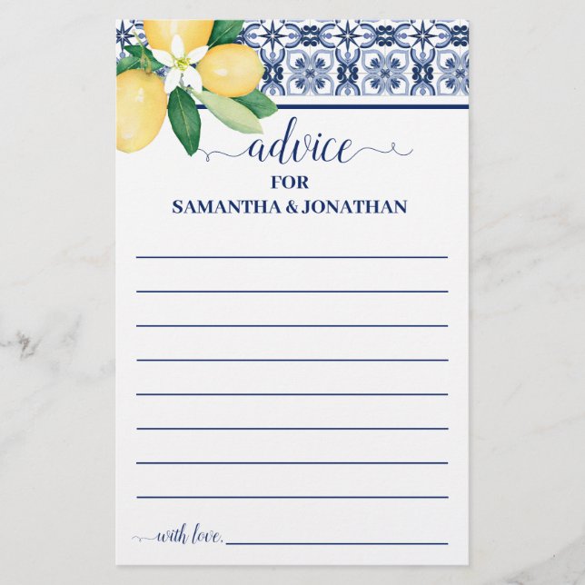 Mediterranean Advice for Couple Bridal Shower Card (Front)