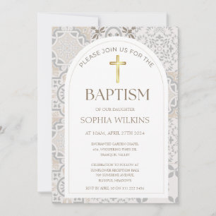 Mediterranean Amalfi Italian Tiles Arch Baptism Invitation