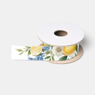 Mediterranean Amalfi Lemon Fruit Flowers Satin Ribbon