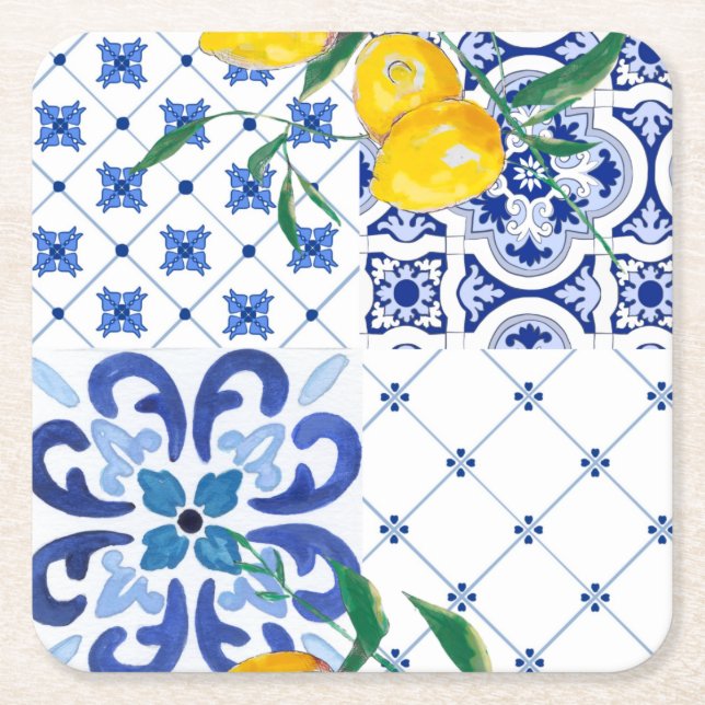 Mediterranean,Amalfi style,simple squares        Square Paper Coaster (Front)