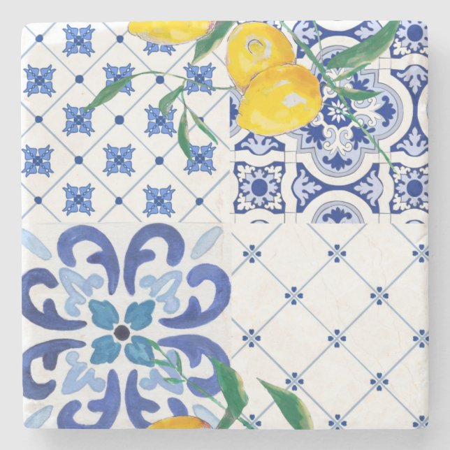 Mediterranean,Amalfi style,simple squares        Stone Coaster (Front)