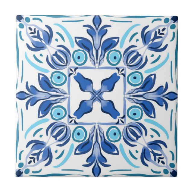 Mediterranean,Amalfi style,simple squares    Tile (Front)