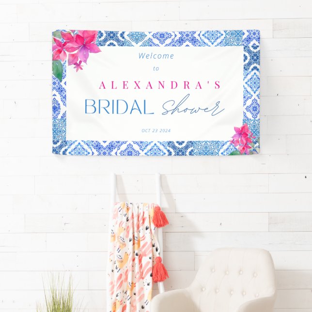 Mediterranean Amalfi Tiles Bridal Shower Banner (Insitu)
