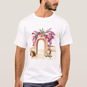 Mediterranean architecture, flowers, watercolor, h T-Shirt