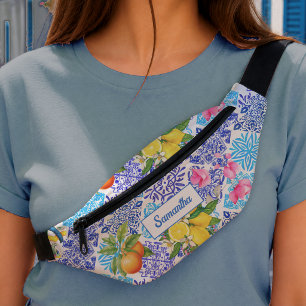 Mediterranean Azulejo Citrus Floral Tiles Fanny Pack