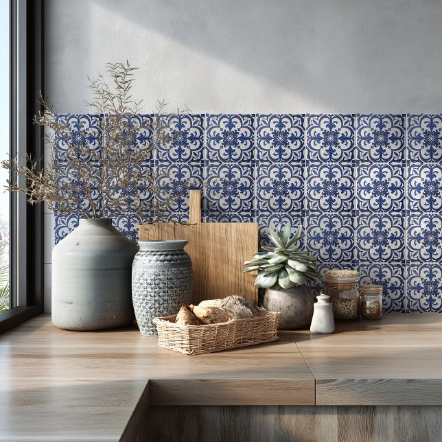Mediterranean Azulejo Pattern Blue Backsplash Tile (Creator Uploaded)