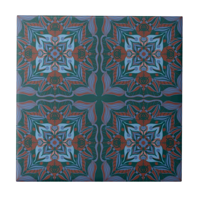 Mediterranean Azulejo Teal Floral Tile (Front)