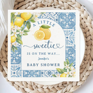 Mediterranean Baby Shower Lemon Blue Tiles Napkin