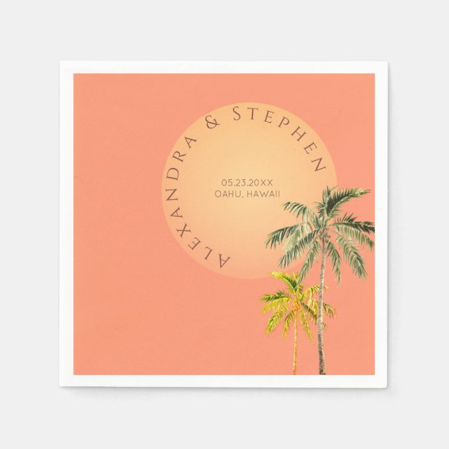 Mediterranean Beach Sunset Minimal Wedding Napkin (Front)