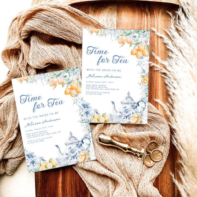 Mediterranean Blue and Lemon Tea Party Bridal  Invitation (Creator Uploaded)