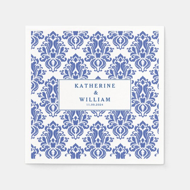 Mediterranean Blue and white tiles vintage pattern Napkin (Front)