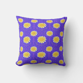 Mediterranean Blue and Yellow Floral Greek Flora Throw Pillow