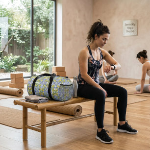 Mediterranean Blue Citrus Lemon Tile Pattern Duffle Bag