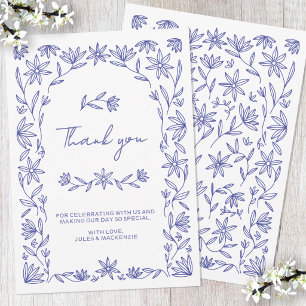Mediterranean Blue Floral Wedding Thank You Card