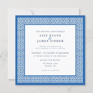 Mediterranean Blue Greek Key Wedding Invitation