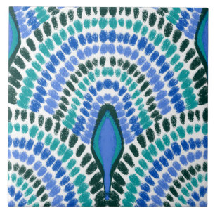 Mediterranean Blue Green Mosaic Painted Scallops Tile