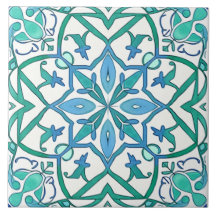 Mediterranean Blue Green Ornate Decorative Pattern