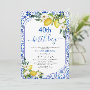 Mediterranean Blue Lemon Positano Birthday  Invitation