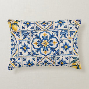 Mediterranean Blue Lemon Tiles Accent Pillow