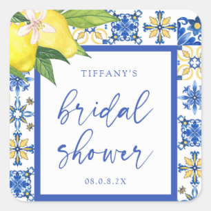 Mediterranean Blue Lemons Bridal Shower Thank You Square Sticker