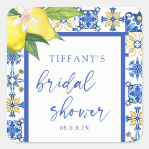 Mediterranean Blue Lemons Bridal Shower Thank You Square Sticker