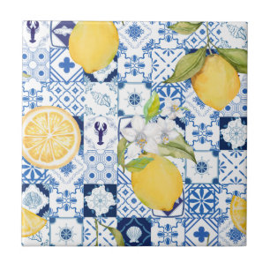 Mediterranean Blue Majolica and Lemon  Tile