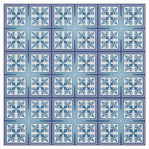 Mediterranean Blue Moroccan Tile Cotton or Linen Fabric