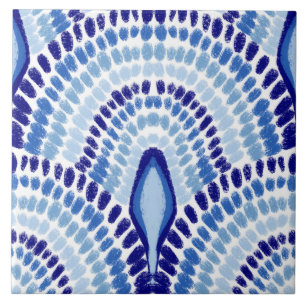 Mediterranean Blue Mosaic-Hand-Painted Scallops Tile