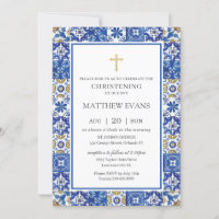Mediterranean Blue Mosaic Tiles Christening