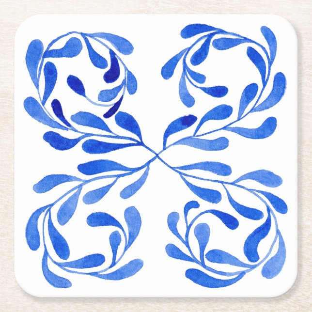 Mediterranean Blue  Square Paper Coaster (Front)