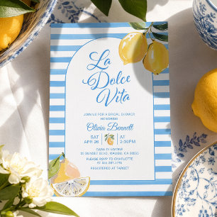 Mediterranean Blue Stripe Lemon Bridal Shower Invitation