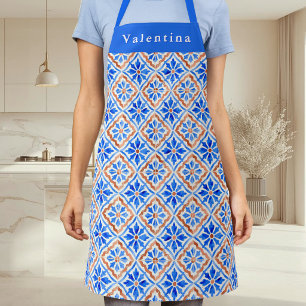 Mediterranean Blue Terracotta Tile Personalized Apron