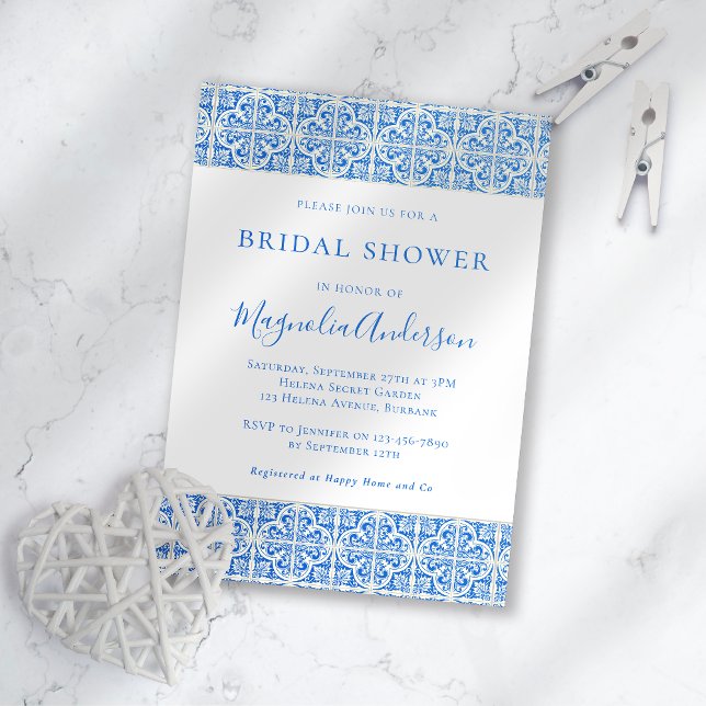 Mediterranean Blue Tile Bridal Shower Invitation (Creator Uploaded)