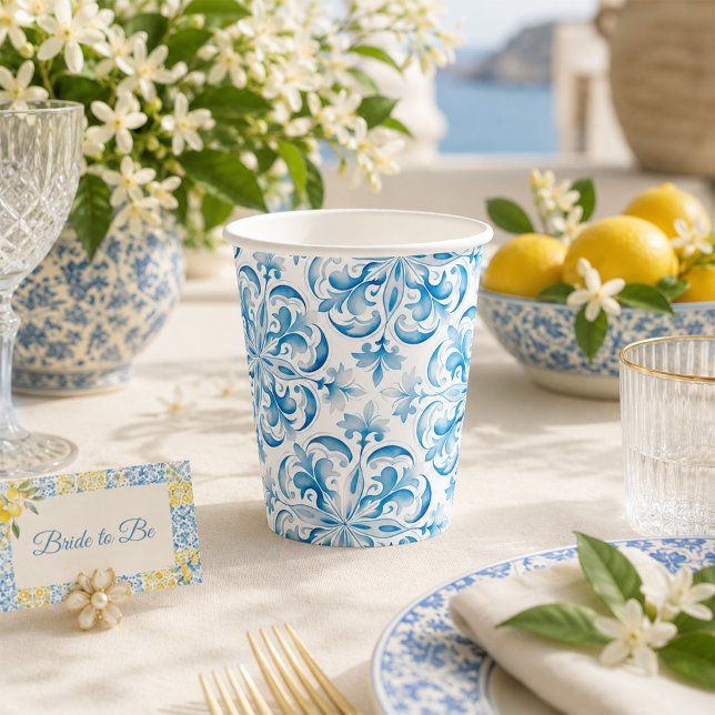 Mediterranean Blue Tile Bridal Shower Paper Cups (Mediterranean Blue Tile Bridal Shower Paper Cups)