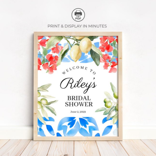 Mediterranean Blue Tile Bridal Shower Welcome Sign (Creator Uploaded)