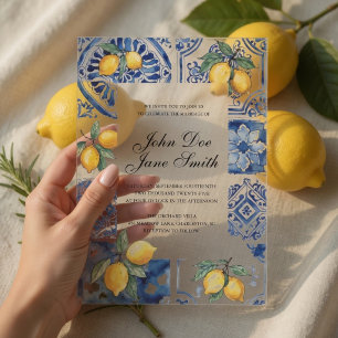 Mediterranean Blue Tile Italian Citrus  Acrylic Invitations