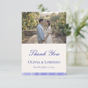 Mediterranean Blue Tile Lemon Photo Wedding  Thank You Card