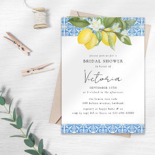 Mediterranean Blue Tile Lemons Bridal Shower Invitation