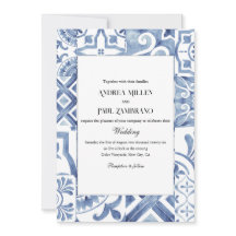 Mediterranean Blue Tile Wedding Invitation