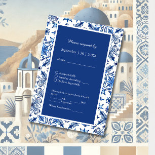 Mediterranean Blue Tile Wedding RSVP Card
