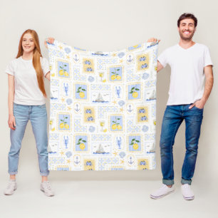 Mediterranean Blue Tile Yellow Lemon Coastal Fleece Blanket