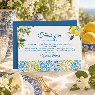 Mediterranean Blue Tiles and Lemons Bridal Shower Thank You Card